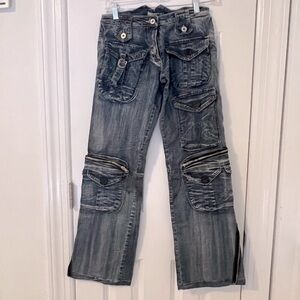 RARE Y2K Sexy Low Rise Baggy Cargo Jeans Denim Pants ITALY